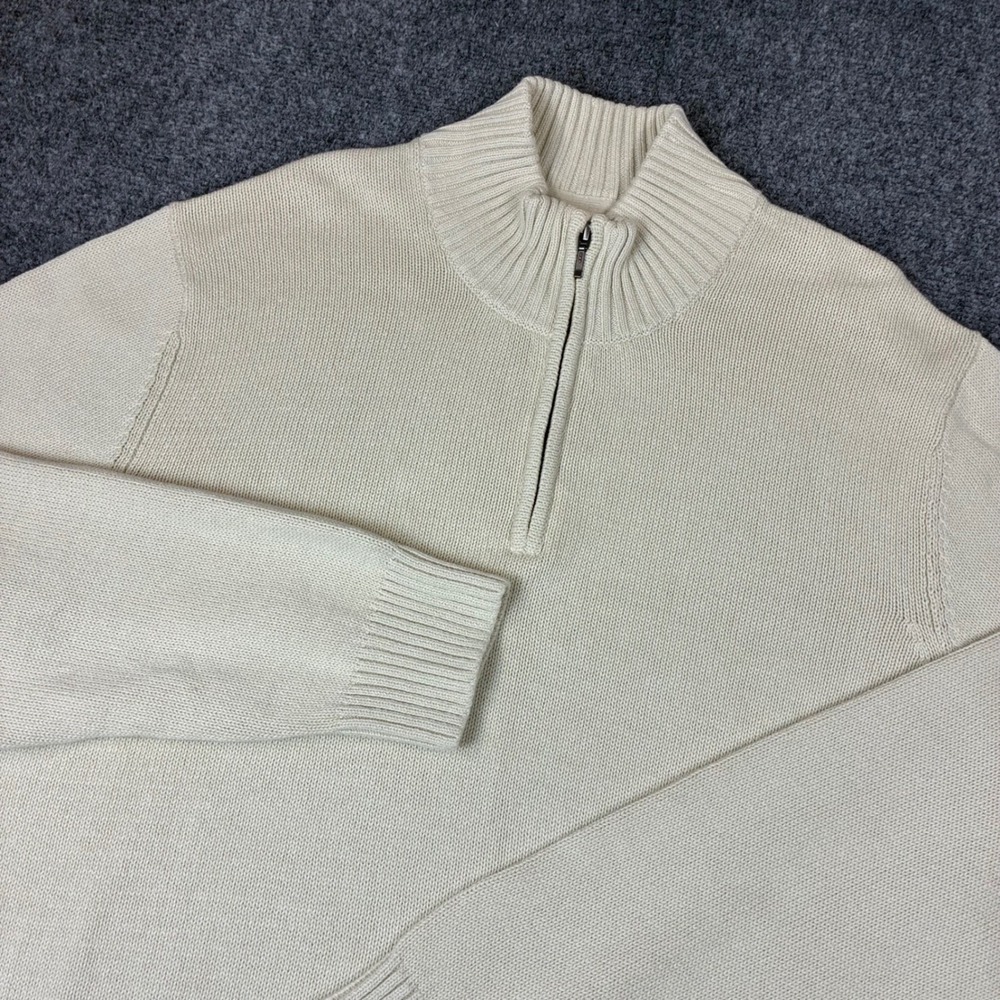 Goodthreads Mens XL Tall Cream Cotton Quarter Zip Mock Neck Sweater Off White